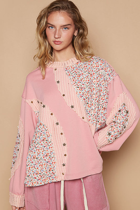 POL - Patchwork Floral Chalk Pink Top