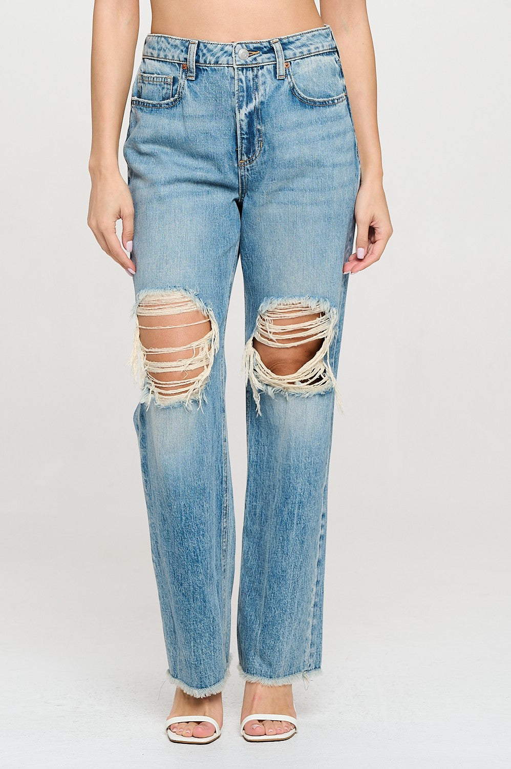 Distressed Straight Leg Jeans