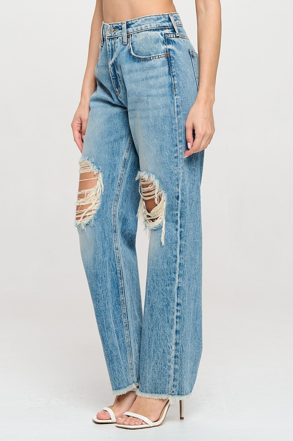 Distressed Straight Leg Jeans