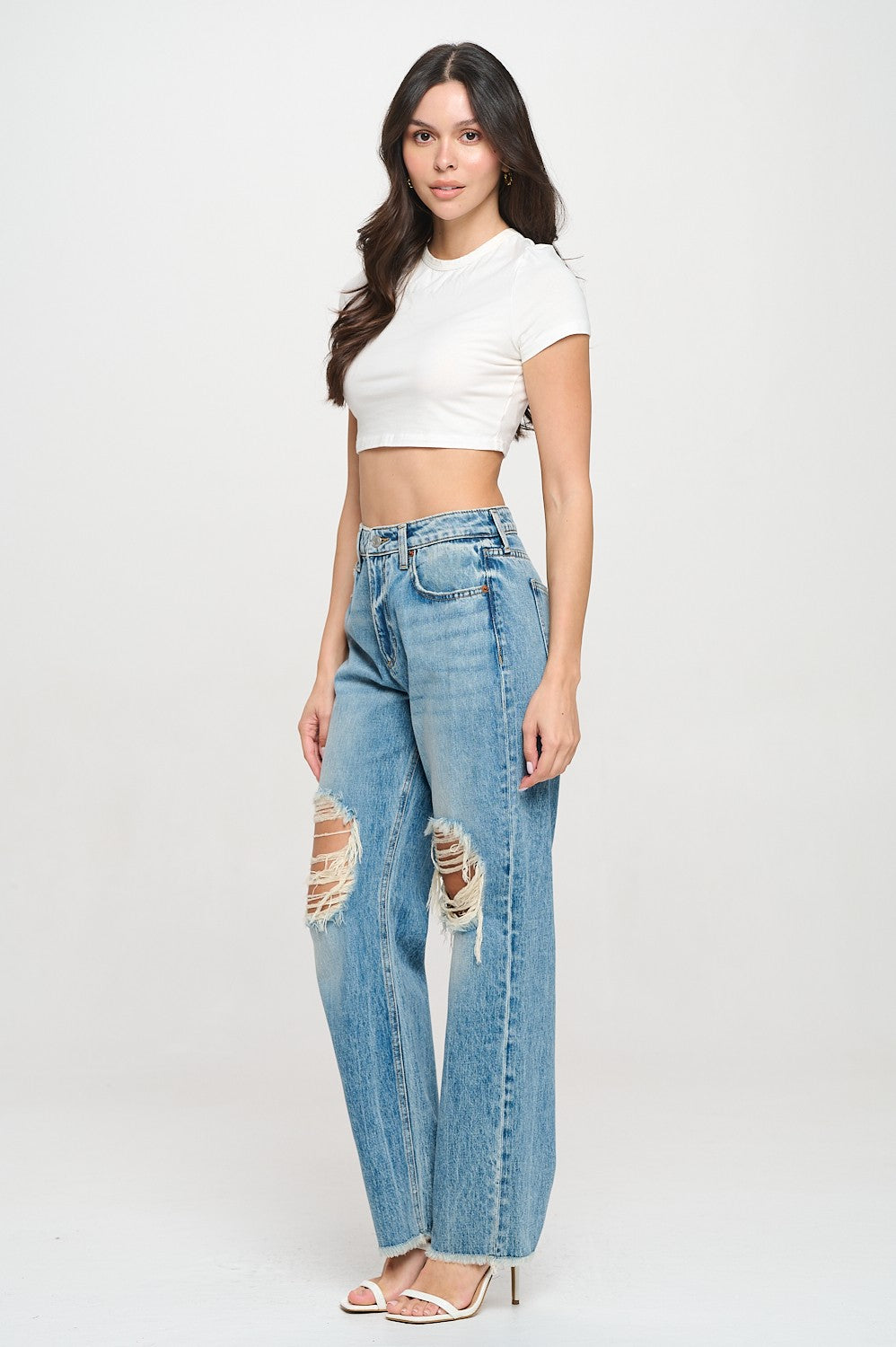 Distressed Straight Leg Jeans