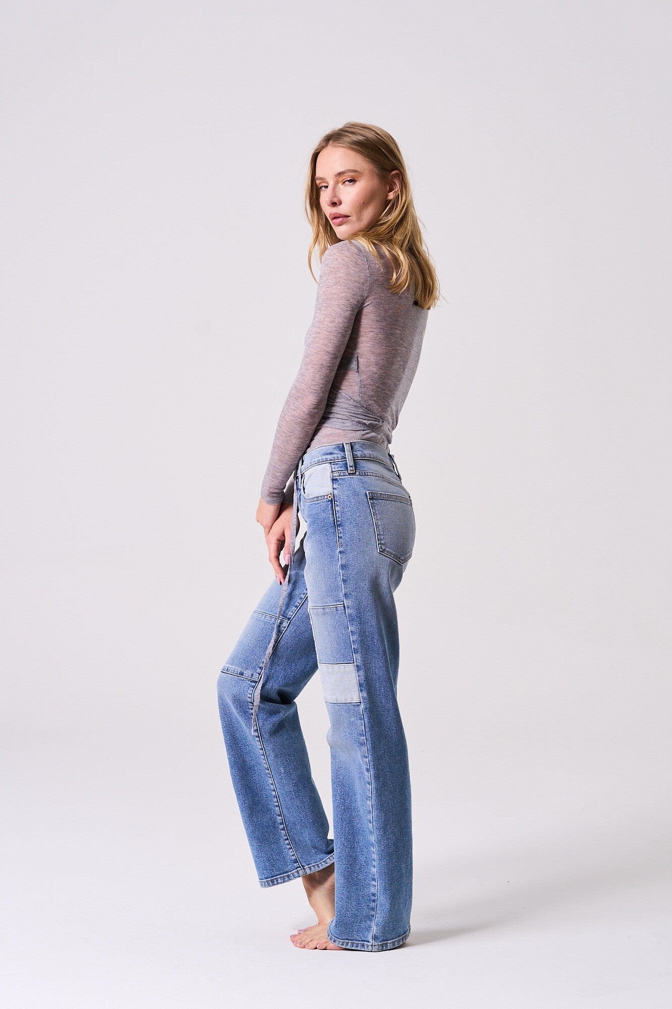 Colorblock Wide Leg Jeans