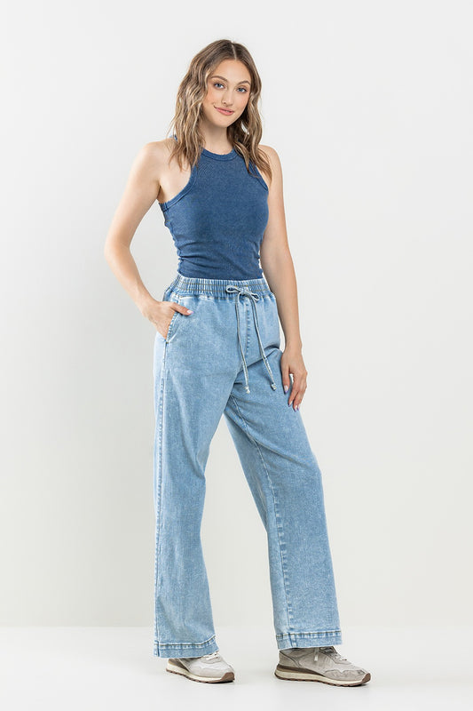 Drawstring Wide Leg Jeans