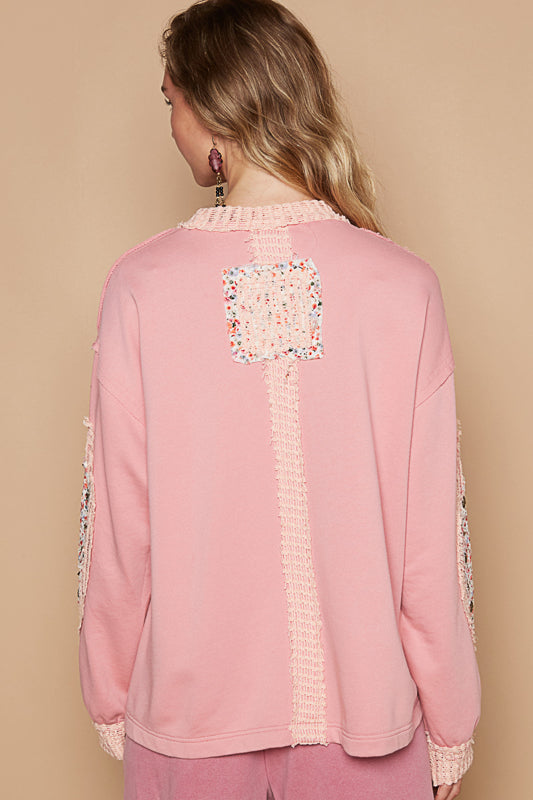 POL - Patchwork Floral Chalk Pink Top